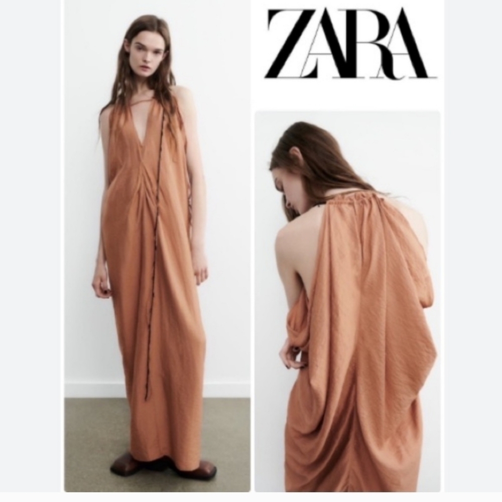 New Zara Kaftan Beaded Neckline Maxi Dress/Swim Beach Cover-Up NWT Medium
